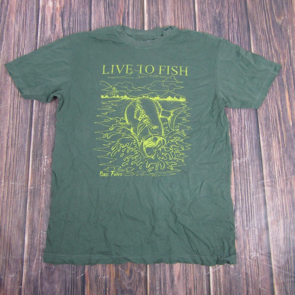 Live To Fish Shirt Mens Large Green Graphic Bass Fishing Tee American Highway